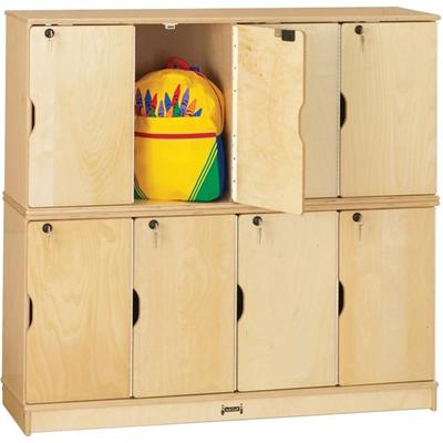 Jonti-Craft Double Stack 8-Section Student Lockers - 48.5" Width x 15" Depth x 45.5" Height - Stackable, Lockable, Sturdy, Key Lock, Kick Plate - Wood Grain - Baltic Birch Plywood