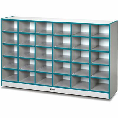 Jonti-Craft Rainbow Accents Toddler Single Storage - 30 Compartment(s) - 35.50" Height x 57.50" Width x 15" Depth - Laminated, Chip Resistant - Teal - Rubber - 1 Each