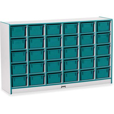 Jonti-Craft Rainbow Accents Cubbie-trays Storage Unit - 30 Compartment(s) - 35.50" Height x 57.50" Width x 15" Depth - Laminated, Chip Resistant - Teal - Rubber - 1 Each