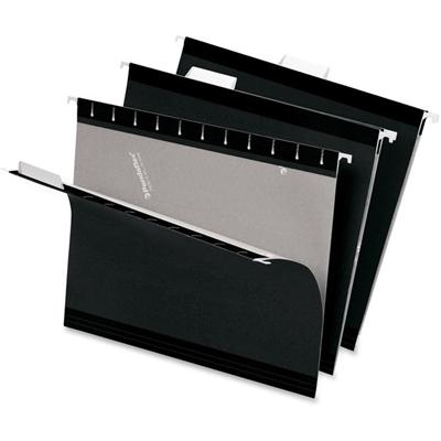 Pendaflex 1/5 Tab Cut Legal Recycled Hanging Folder - 8 1/2" x 14" - Internal Pocket(s) - 11 pt. - Black - Reinforced, Tear Resistant - 10% Recycled - 25 / Box