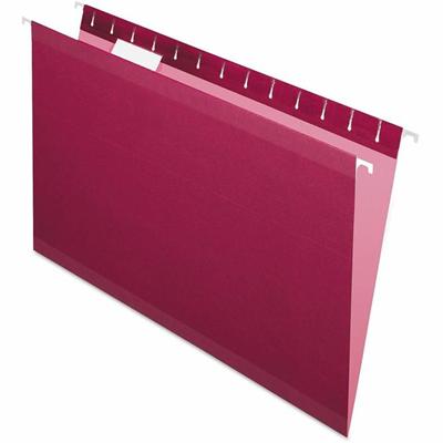 Pendaflex 1/5 Tab Cut Legal Hanging Folder - 8 1/2" x 14" - Internal Pocket(s) - 11 pt. - Burgundy - Reinforced, Tear Resistant, Durable - 25 / Box