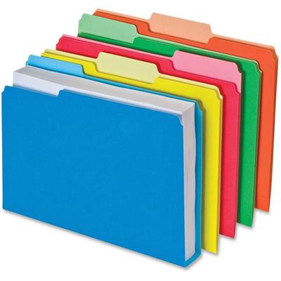 Pendaflex Double Stuff 1/3 Tab Cut Letter Recycled Top Tab File Folder - 8 1/2" x 11" - 250 Sheets Capacity - Top Tab Location - Assorted Tab Position - 11 pt. - Blue, Red, Orange, Yellow, Bright Green - Sturdy, Acid-free, Reinforced Tab, Durable - 1