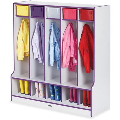 Jonti-Craft Rainbow Accents Step 5 Section Locker - 5 Compartment(s) - 50.50" Height x 48" Width x 17.50" Depth - Double Hook, Durable - Purple - 1 Each