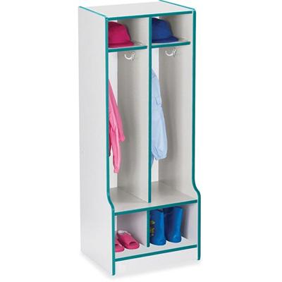 Jonti-Craft Rainbow Accents Double Coat Hooks Step Locker - 2 Compartment(s) - 50.50" Height x 20" Width x 17.50" Depth - Double Hook, Durable - Teal - 1 Each