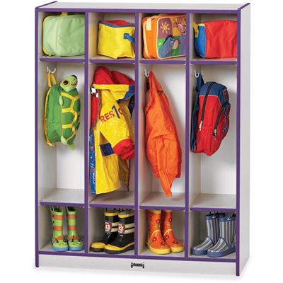 Jonti-Craft Rainbow Accents 4 Section Coat Locker - 4 Compartment(s) - 50.50" Height x 39" Width x 15" Depth - Durable, Laminated - Purple - 1 Each