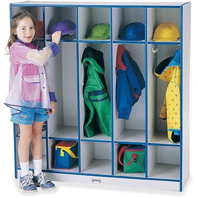 Jonti-Craft Rainbow Accents 5-section Coat Locker - 5 Compartment(s) - 50.50" Height x 48" Width x 15" Depth - Double Hook, Durable, Laminated, Rounded Corner - Blue - 1 Each