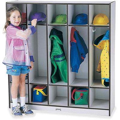 Jonti-Craft Rainbow Accents 5-section Coat Locker - 5 Compartment(s) - 50.50" Height x 48" Width x 15" Depth - Double Hook, Durable, Laminated, Rounded Corner - Black - 1 Each