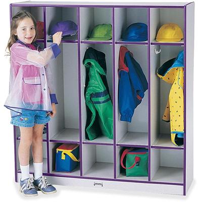 Jonti-Craft Rainbow Accents 5-section Coat Locker - 5 Compartment(s) - 50.50" Height x 48" Width x 15" Depth - Double Hook, Durable, Laminated, Rounded Corner - Purple - 1 Each