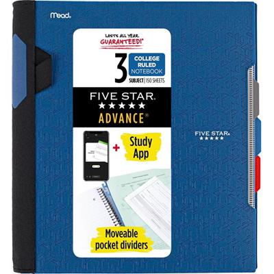 Mead College Ruled Subject Notebooks - 150 Pages - Spiral - 11" Height x 10.1" Width - Assorted Plastic Cover - Tab, Divider, Durable, Subject, Snag Resistant, Expandable Pocket, Pen Loop - 1 Each