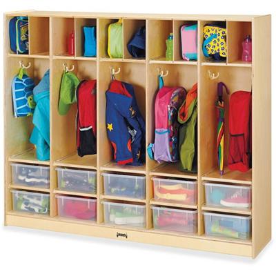 Jonti-Craft Rainbow Accents Large Locker Organizer - 4 Tier(s) - 50.50" Height x 60" Width x 15" Depth - Double Hook, Rounded Corner, Durable, Stain Resistant, Yellowing Resistant - UV Acrylic - Baltic - Wood, Medium Density Fiberboard (MDF) - 1 Each