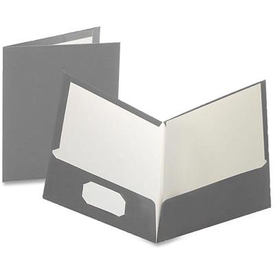 Oxford Showfolio Letter Pocket Folder - 8 1/2" x 11" - 100 Sheets Capacity - 2 Internal Pocket(s) - Gray - Die-cut, High Gloss, Laminated, CD Holder, Soil Resistant, Moisture Resistant - 25 / Box