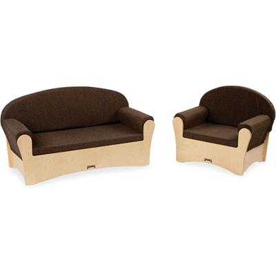 Jonti-Craft Komfy Sofa/Chair 2-piece Set - Rounded Edge - Material: Fabric, Foam, Acrylic - Finish: Baltic, Espresso - Comfortable, Durable, UV Resistant, Non-yellowing - 1 Set