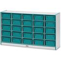 Jonti-Craft Rainbow Accents Mobile Tub Bin Storage - 25 Compartment(s) - 35.50" Height x 60" Width x 15" Depth - Durable, Laminated - Teal - Hard Rubber - 1 Each