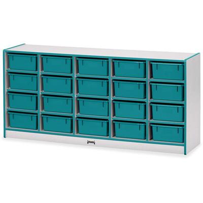 Jonti-Craft Rainbow Accents Cubbie Mobile Storage - 20 Compartment(s) - 29.50" Height x 24.50" Width x 15" Depth - Durable, Laminated - Teal - Hard Rubber - 1 Each