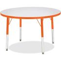 Jonti-Craft Berries Elementary Height Color Edge Round Table - Gray Round Top - Four Leg Base - 4 Legs - Height Adjustable - 24" to 31" Adjustment x 1.13" Table Top Thickness x 36" Table Top Diameter - Art, Craft - Assembly Required - Freckled Gray L