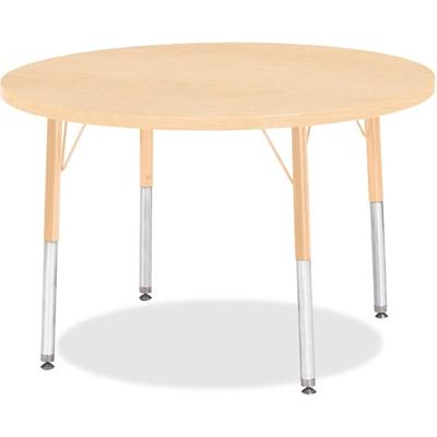 Jonti-Craft Elementary Height Maple Round Table - Laminated Round, Maple Top - Four Leg Base - 4 Legs - Height Adjustable - 15" to 24" Adjustment x 1.13" Table Top Thickness x 36" Table Top Diameter - 24" Height - Art, Craft - Assembly Required - Pow