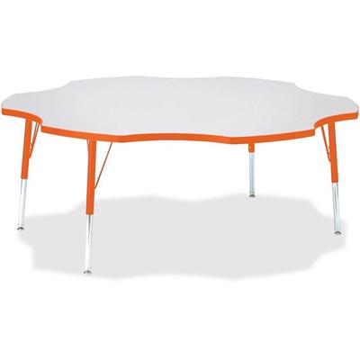 Jonti-Craft Berries Elementary Height Prism Six-Leaf Table - Laminated, Orange Top - Four Leg Base - 4 Legs - Height Adjustable - 15" to 24" Adjustment x 1.13" Table Top Thickness x 60" Table Top Diameter - 24" Height - Educational Environment - Asse