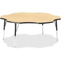 Jonti-Craft Berries Adult Black Edge Six-leaf Table - Laminated, Maple Top - Four Leg Base - 4 Legs - Height Adjustable - 24" to 31" Adjustment x 1.13" Table Top Thickness x 60" Table Top Diameter - 31" Height - Educational Environment - Assembly Req