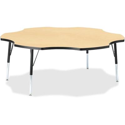 Jonti-Craft Berries Elementary Black Edge Six-leaf Table - Laminated, Maple Top - Four Leg Base - 4 Legs - Height Adjustable - 15" to 24" Adjustment x 1.13" Table Top Thickness x 60" Table Top Diameter - 24" Height - Educational Environment - Assembl