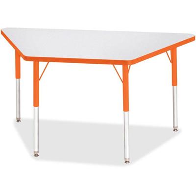 Jonti-Craft Berries Adult-Size Gray Laminate Trapezoid Table - Laminated Trapezoid, Orange Top - Four Leg Base - 4 Legs - Height Adjustable - 24" to 31" Adjustment - 48" Table Top Length x 24" Table Top Width x 1.13" Table Top Thickness - 31" Height 