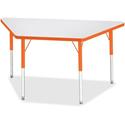 Jonti-Craft Berries Adult-Size Gray Laminate Trapezoid Table - Laminated Trapezoid, Orange Top - Four Leg Base - 4 Legs - Height Adjustable - 24" to 31" Adjustment - 48" Table Top Length x 24" Table Top Width x 1.13" Table Top Thickness - 31" Height 