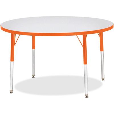 Jonti-Craft Berries Elementary Height Color Edge Round Table - Gray Round Top - Four Leg Base - 4 Legs - Height Adjustable - 24" to 31" Adjustment x 1.13" Table Top Thickness x 42" Table Top Diameter - Art, Craft - Assembly Required - Freckled Gray L