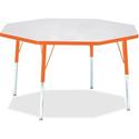 Jonti-Craft Berries Adult Height Color Edge Octagon Table - Laminated Octagonal, Orange Top - Four Leg Base - 4 Legs - Height Adjustable - 24" to 31" Adjustment x 1.13" Table Top Thickness x 48" Table Top Diameter - 31" Height - Art, Craft - Assembly