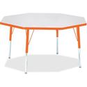 Jonti-Craft Berries Elementary Height Color Edge Octagon Table - Laminated Octagonal, Orange Top - Four Leg Base - 4 Legs - Height Adjustable - 15" to 24" Adjustment x 1.13" Table Top Thickness x 48" Table Top Diameter - 24" Height - Art, Craft - Ass