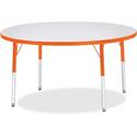 Jonti-Craft Berries Adult Height Color Edge Round Table - Laminated Round, Orange Top - Four Leg Base - 4 Legs - Height Adjustable - 24" to 31" Adjustment x 1.13" Table Top Thickness x 48" Table Top Diameter - 31" Height - Art, Craft - Assembly Requi