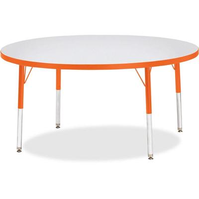 Jonti-Craft Berries Elementary Height Color Edge Round Table - Orange Round Top - Four Leg Base - 4 Legs - Height Adjustable - 15" to 24" Adjustment x 1.13" Table Top Thickness x 48" Table Top Diameter - 24" Height - Art, Craft - Assembly Required - 