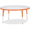 Jonti-Craft Berries Elementary Height Color Edge Round Table - Orange Round Top - Four Leg Base - 4 Legs - Height Adjustable - 15" to 24" Adjustment x 1.13" Table Top Thickness x 48" Table Top Diameter - 24" Height - Art, Craft - Assembly Required - 