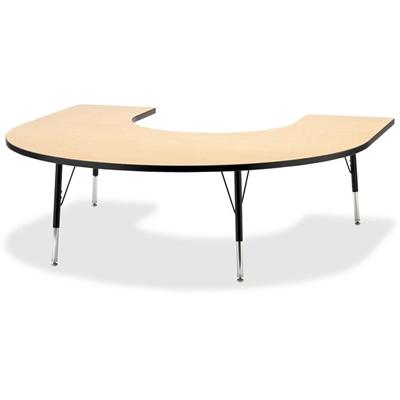 Jonti-Craft Berries Elementary Black Edge Horseshoe Table - Laminated Horseshoe-shaped, Maple Top - Four Leg Base - 4 Legs - Height Adjustable - 15" to 24" Adjustment - 66" Table Top Length x 60" Table Top Width x 1.13" Table Top Thickness - 24" Heig