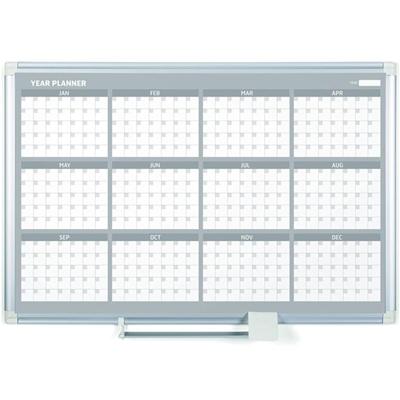 MasterVision 36" 12-month Calendar Planning Board - Yearly - 12 Month - White - Aluminum - 24" Height x 36" Width - Magnetic, Dry Erase Surface, Durable, Reference Calendar, Accessory Tray, Scratch Resistant, Ghost Resistant - 1 Each