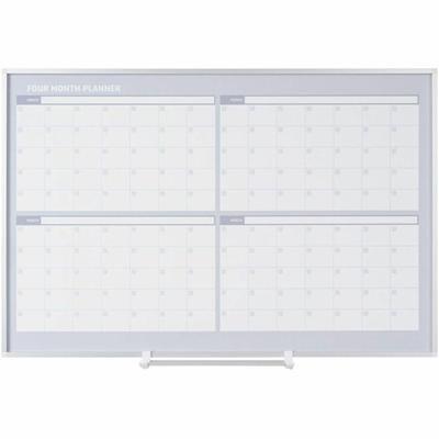 MasterVision 4-Month Magnetic Dry-Erase Planner - Monthly - 4 Month - Silver, White - Aluminum - 36" Height x 48" Width - Scratch Resistant, Ghost Resistant, Accessory Tray, Dry Erase Surface, Heavy Duty, Magnetic - 1 Each