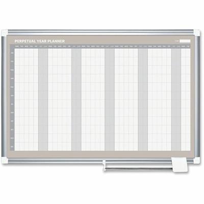 MasterVision Magnetic 12-Month Planner - Monthly - 12 Month - Silver Gray, White, Pale Gray - Aluminum, Lacquered Steel - 36" Height x 48" Width - Durable, Accessory Tray, Dry Erase Surface, Magnetic - 1 Each