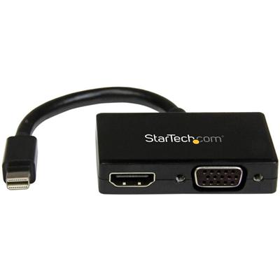 StarTech.com Travel A/V adapter: 2-in-1 Mini DisplayPort to HDMI or VGA converter - 1 x 20-pin Mini DisplayPort Digital Audio/Video - Male - 1 x 19-pin HDMI Digital Audio/Video - Female, 1 x 15-pin HD-15 - Female - Black - 1 Each