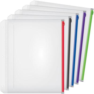 Cardinal&reg; Zipper Binder Pockets - 0.50" Maximum Capacity - 100 x Sheet Capacity - For Letter 8 1/2" x 11" Sheet - 3 x Holes - Ring Binder - Rectangular - Blue, Black, Red, Purple, Green - Poly - 5 / Pack