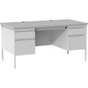 Lorell Fortress Series Double-Pedestal Desk - 30" Height x 29.50" Width x 60" Depth - File, Office - Gray, Laminated - Steel - 1 Each
