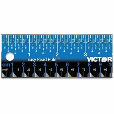 Victor Stainless Steel Dual Colour Easy Read Ruler - 12" Length - 1/4, 1/8, 1/16 Graduations - Metric, Imperial Measuring System - Stainless Steel - Blue, Black - 1 Each