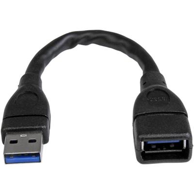 StarTech.com 6in Black USB 3.0 Extension Adapter Cable A to A - M/F - 6" USB Data Transfer Cable for Flash Drive, Notebook, Desktop Computer - First End: 1 x 9-pin USB 3.0 Type A - Male - Second End: 1 x 9-pin USB 3.0 Type A - Female - 5 Gbit/s - Ext