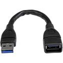 StarTech.com 6in Black USB 3.0 Extension Adapter Cable A to A - M/F - 6" USB Data Transfer Cable for Flash Drive, Notebook, Desktop Computer - First End: 1 x 9-pin USB 3.0 Type A - Male - Second End: 1 x 9-pin USB 3.0 Type A - Female - 5 Gbit/s - Ext