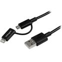 StarTech.com Lightning or Micro USB to USB cable - 1m (3ft), black - 3.28 ft Lightning/USB Data Transfer Cable for iPad, iPhone, iPod, PC - First End: 1 x 8-pin Lightning - Male, 1 x 5-pin Micro USB Type B - Male - Second End: 1 x 4-pin USB Type A - 