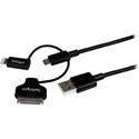 StarTech.com Lightning/30-pin Dock/Micro USB to USB Combo Cable - 3.28 ft Lightning/Proprietary/USB Data Transfer Cable for iPhone, iPad, iPod, Tablet - First End: 1 x 8-pin Lightning - Male, 1 x 30-pin Apple Dock - Male, 1 x 5-pin Micro USB 2.0 Type