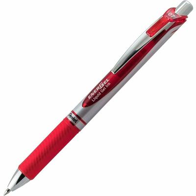 EnerGel EnerGel RTX Liquid Gel Pens - 0.7 mm Medium Pen Point - Refillable - Retractable - Red Ink - Gel-based - Silver Barrel - Metal Tip - 1 Dozen