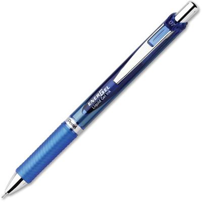 EnerGel EnerGel RTX Liquid Gel Pens - 0.7 mm Medium Needle Pen Point - Refillable - Retractable - Blue Ink - Gel-based - Blue, Silver Barrel - Stainless Steel Tip - 1 Dozen