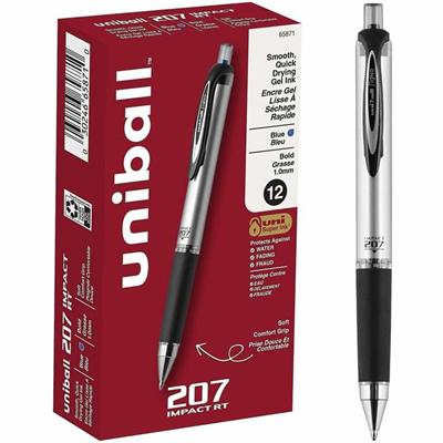 uniball™ 207 Impact RT Gel Pens - 1 mm Bold Pen Point - Refillable - Retractable - Blue Ink - Gel-based - Metallic Barrel - 1 Dozen