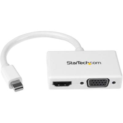 StarTech.com Travel A/V Adapter - 2-in-1 Mini DisplayPort to HDMI or VGA Converter - White - 1 x 20-pin Mini DisplayPort Digital Audio/Video - Male - 1 x 15-pin HD-15 - Female, 1 x 19-pin HDMI Digital Audio/Video - Female - White - 1 Each
