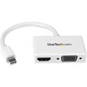 StarTech.com Travel A/V Adapter - 2-in-1 Mini DisplayPort to HDMI or VGA Converter - White - 1 x 20-pin Mini DisplayPort Digital Audio/Video - Male - 1 x 15-pin HD-15 - Female, 1 x 19-pin HDMI Digital Audio/Video - Female - White - 1 Each