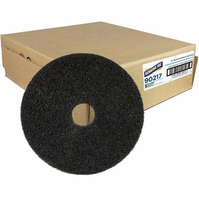 Genuine Joe Black Floor Stripping Pad - 17" Diameter x 1" Thickness - Stripping, Floor - 175 rpm to 350 rpm Speed Supported - Resilient, Heavy Duty, Flexible, Dirt Remover, Long Lasting, Abrasive, Rotate - Fiber, Resin - Black - 5 / Carton
