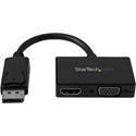 StarTech.com Travel A/V Adapter: 2-in-1 DisplayPort to HDMI or VGA - 1 x 20-pin DisplayPort 1.2 Digital Audio/Video - Male - 1 x 15-pin HD-15 - Female, 1 x 19-pin HDMI 1.4 Digital Audio/Video - Female - Black - 1 Each